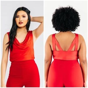 NWT Chloé Kristyn Red Satin Drape Neck Blouse Strappy Back Women’s XL